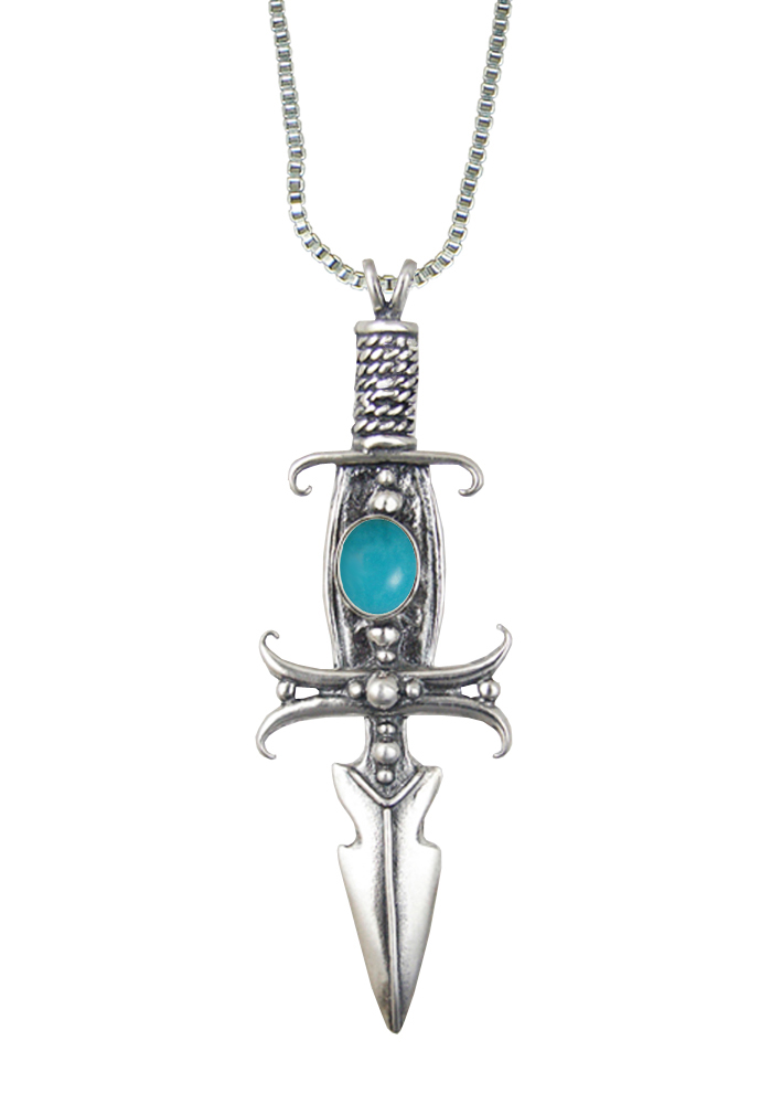 Sterling Silver Deathmaker Knife Dagger Pendant With Turquoise